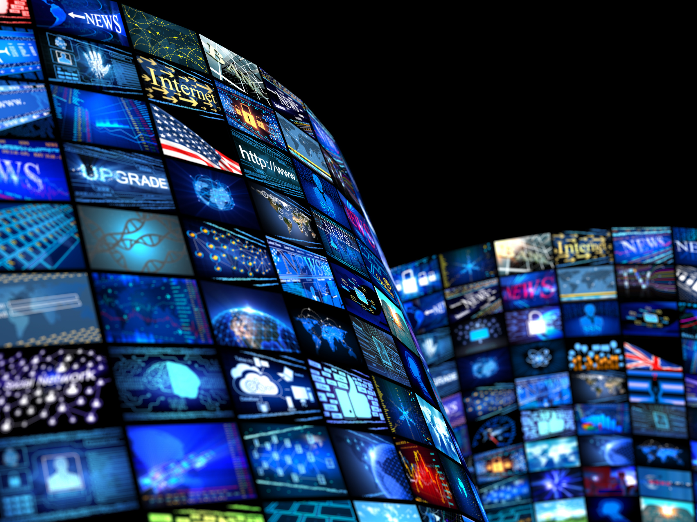 Many television screens with media news concept